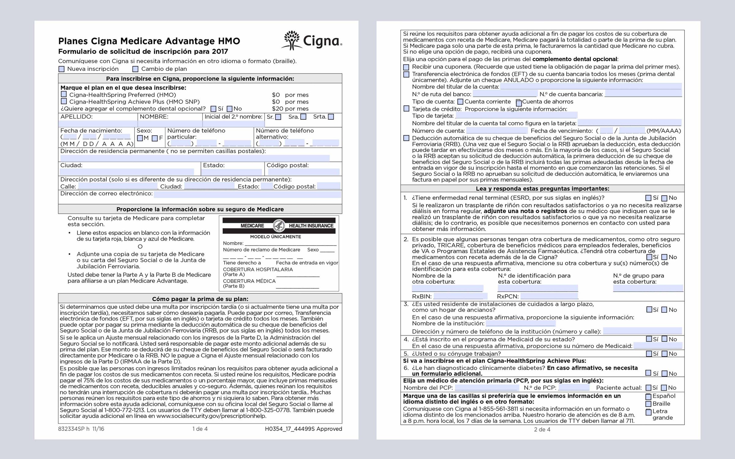 Medicare enrollment form — Spanish interactive fillable PDF DTP sample